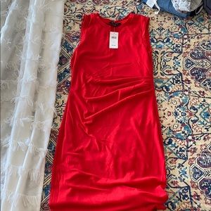 Red/orange cinched waist sheath dress